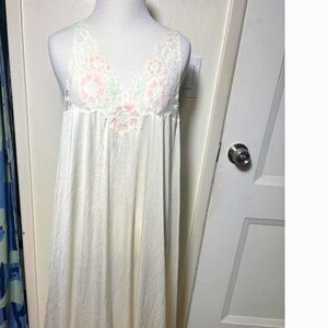 Shadowline VTG Slip Dress Nightgown White Bridal Feminine Lace Mumu Sz Large